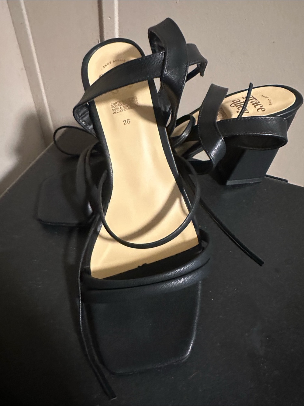 Black Strappy Block Heel Sandals - Women's